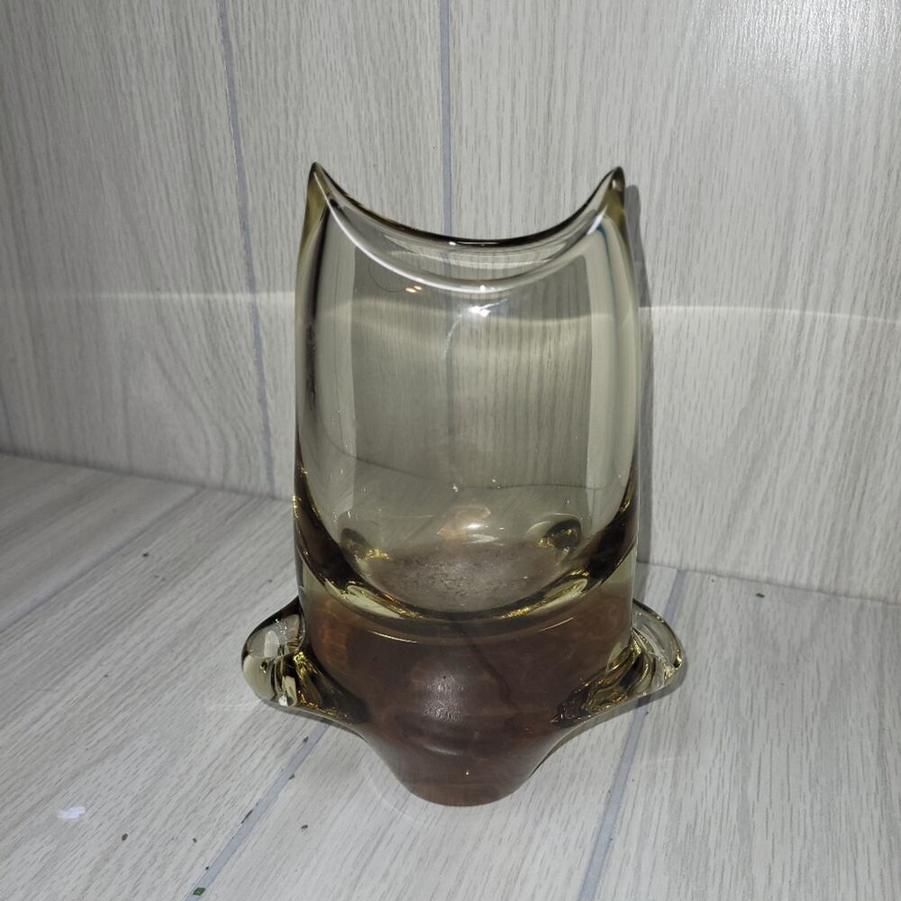 Vintage Bohemian Heavy Czech Organic Art Glass Vase Amber Citrine Murano?
